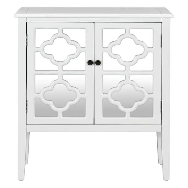 Unbranded 31.5 in. White Wood Buffet Sideboard Storage Cabinet with Mirrored Doors and Adjustable Shelves