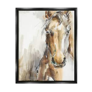Horse Portrait Orange Animal Watercolor Painting by Ethan Harper Floater Frame Animal Wall Art Print 31 in. x 25 in.