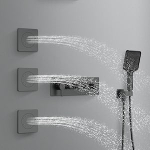 6-Spray Patterns 23 in. Wall Mount Dual Shower Heads 3-Jet Hand Shower Mixer Shower System Combo Set in Matte Black