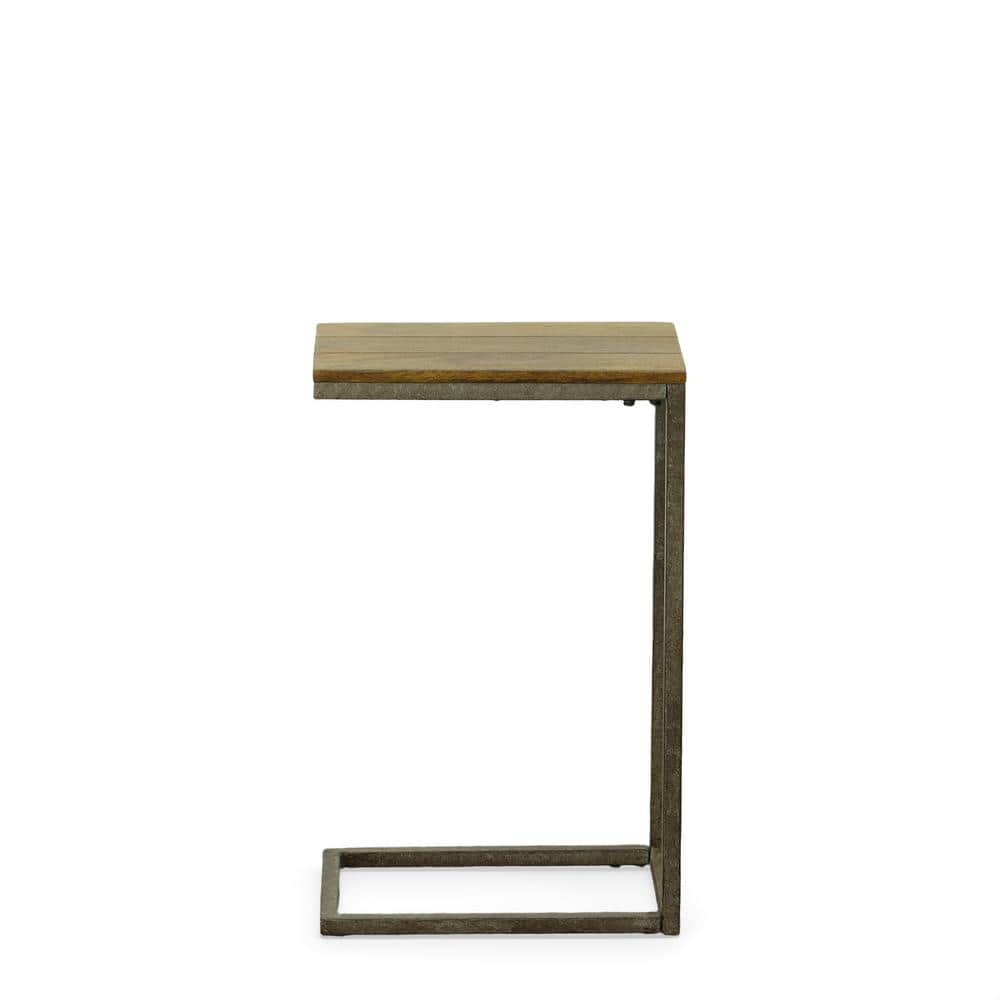 Aged Iron & Harvest Oak C Table with Grooved Wood Top