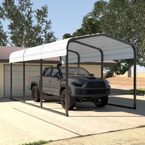 VEIKOUS 10 ft. W x 15 ft. D Carport Steel Car Canopy and Shelter, White