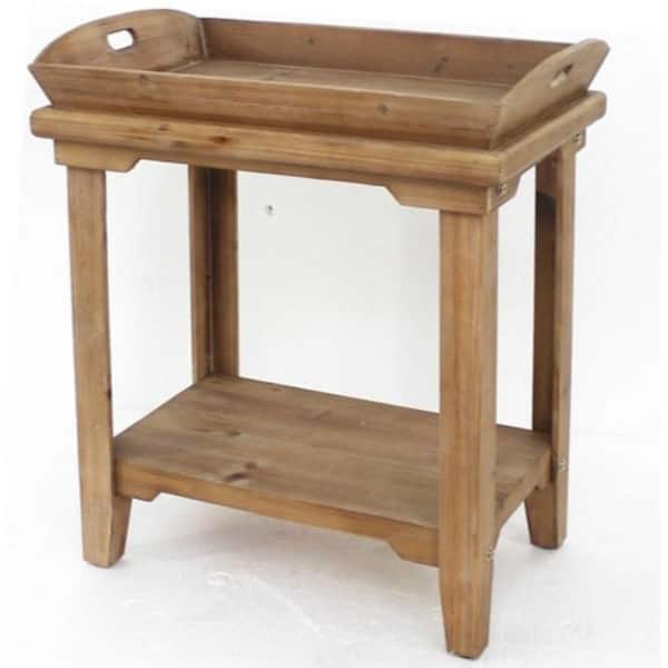 HomeRoots Mariana 18 in. Brown Wooden Table With Serving Tray Top
