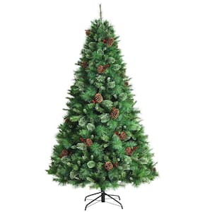 7 ft. Green Unlit Hinged PVC Artificial Christmas Pine Tree with Red Berries
