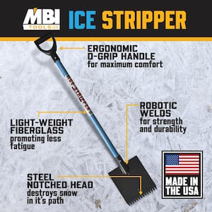 48 in. Fiberglass Handle Steel Ice Scraper Snow Shovel - Made In USA