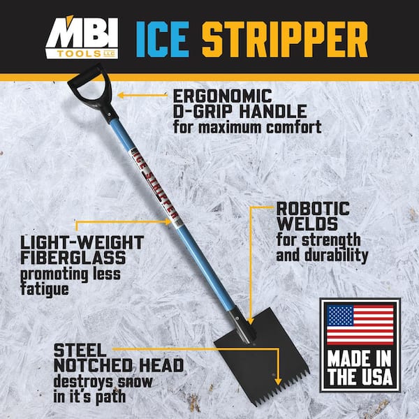 48 in. Fiberglass Handle Steel Ice Scraper Snow Shovel - Made In USA