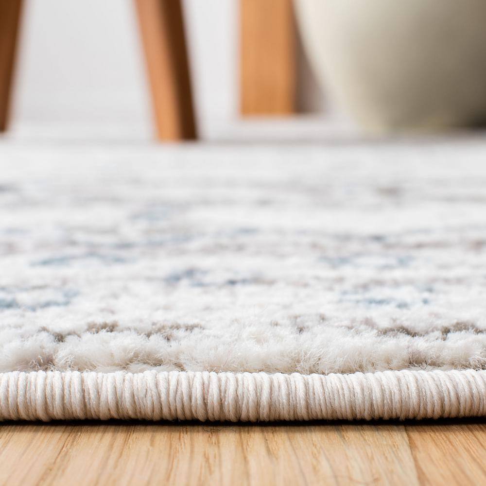 Ivory and Grey Hand-Knotted Synthetic Runner Rug