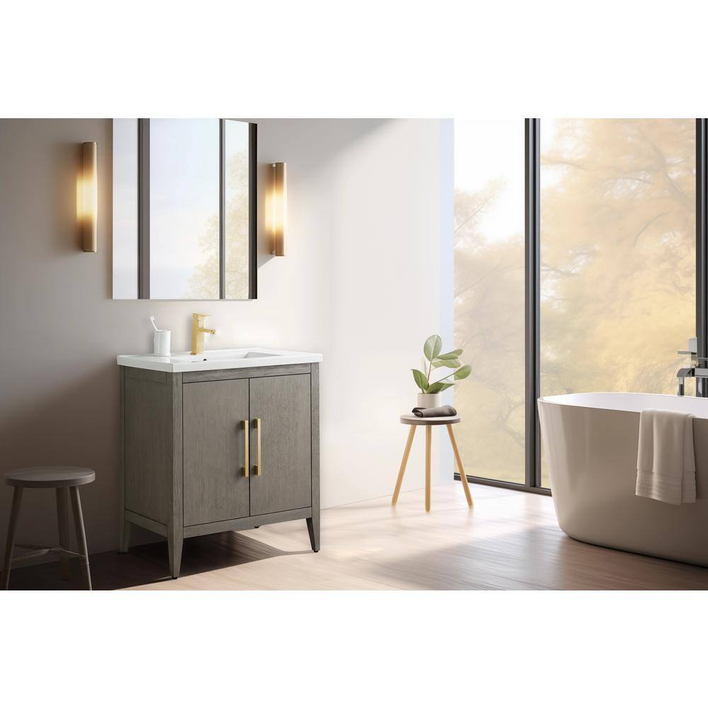 30" Driftwood Gray Single Bathroom Vanity with Ceramic Countertop
