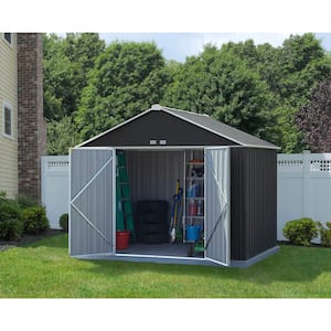 10 ft. W x 8 ft. H x 8 ft. D EZEE Extra-High Galvanized Steel Gable Shed in Charcoal/Cream with Snap-IT Quick Assembly