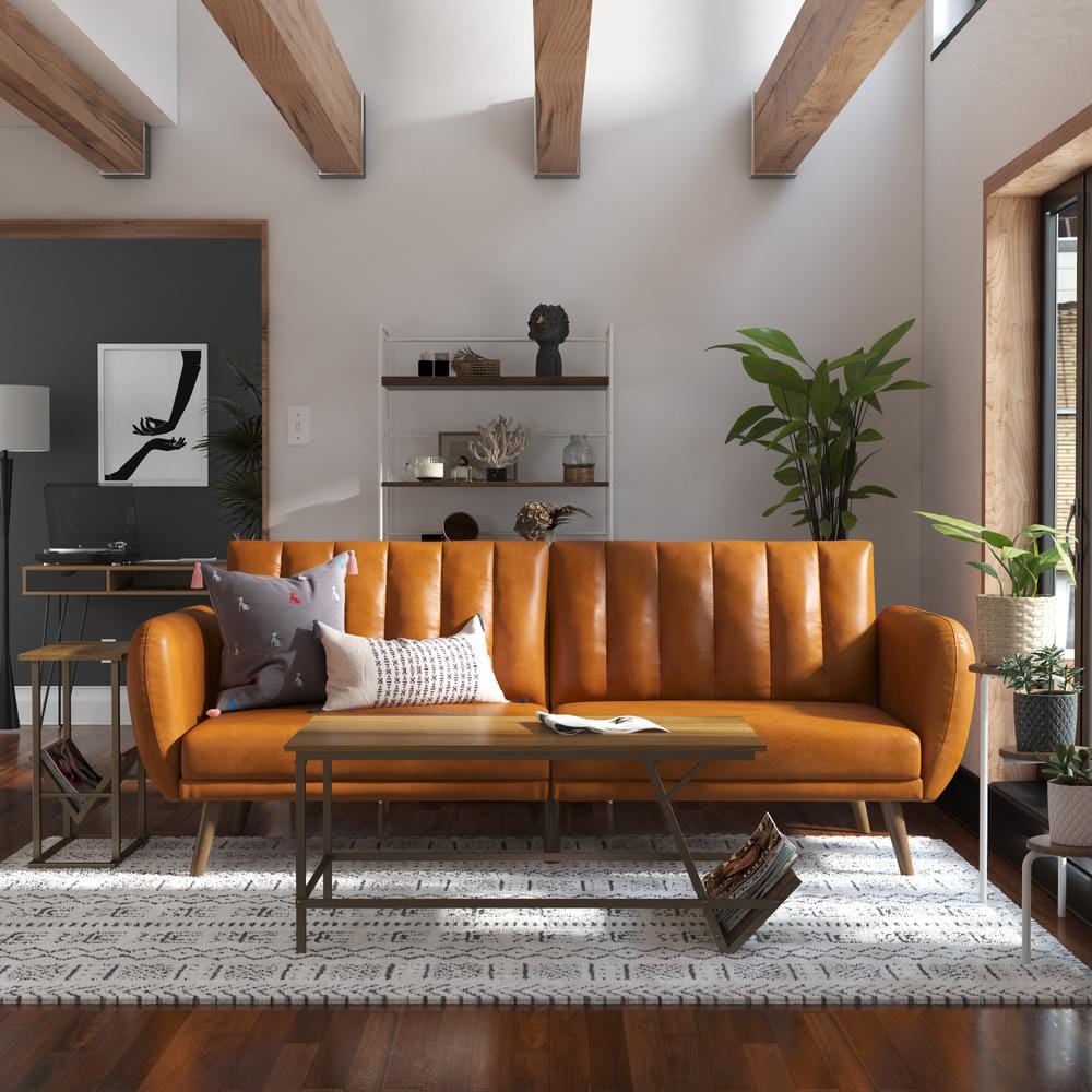 Brittany Camel Faux Leather Convertible Sleeper Sofa