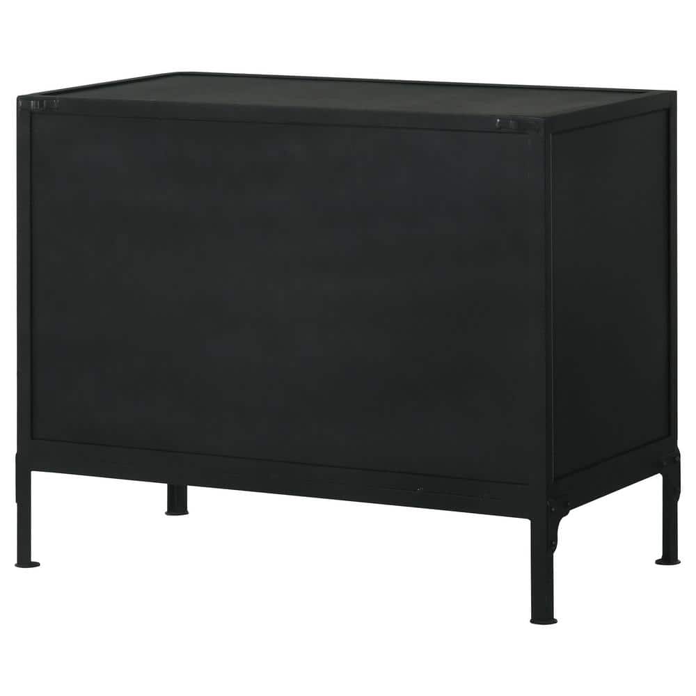 Black Metal Office Cabinet with Adjustable Shelving and Glass Doors