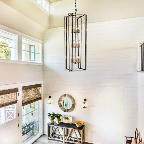 12 Light Modern Chandelier Semi Flush Black and Gold Ceiling Light Fixture for Dining Room Hallway Entryway Bedroom