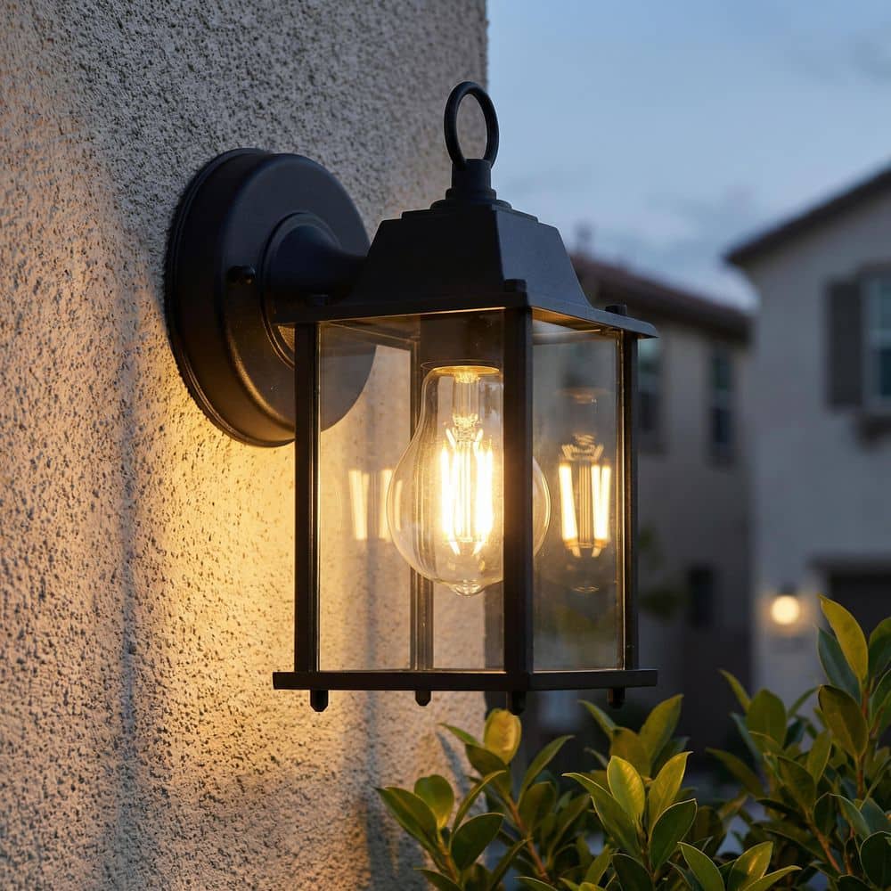 Minimalist Black 1-Light 9 in. Outdoor Sconce with Clear Glass Shade, Hardwired Porch Wall Sconce, No Bulb Included price history on PriceWatchPro