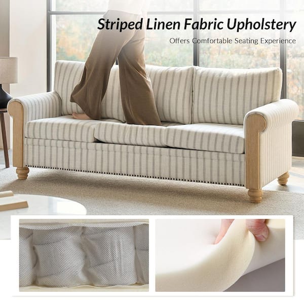 JAYDEN CREATION Azriah Stripe 81 in. W Farmhouse Sofa with