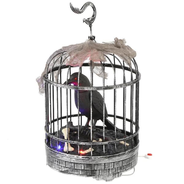 Home Accents Holiday - 10 in. Animated Talking Raven in Cage with LED Illumination