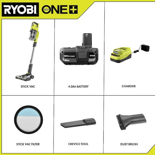 ONE+ 18V Cordless Stick Vacuum Cleaner Kit with 4.0 Ah Battery and Charger