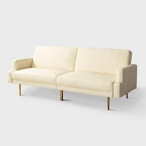 Gemma 76 in. W Modern White Sofa Bed with Metal Legs and Shaped Track Arm