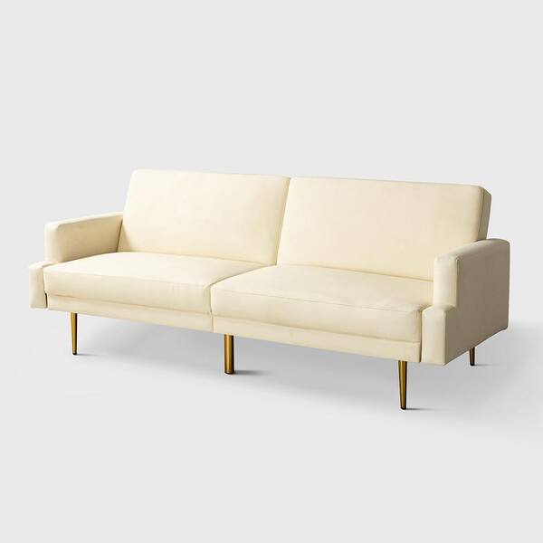 JAYDEN CREATION Gemma 76 in. W Modern White Sofa Bed with Metal Legs and Shaped Track Arm