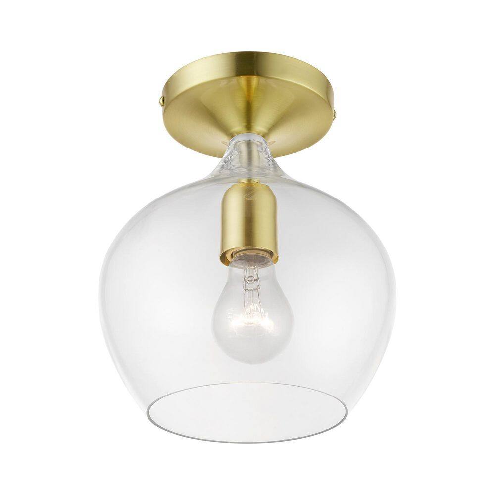 Aldrich Satin & Polished Brass 8" Clear Glass Semi-Flush Light