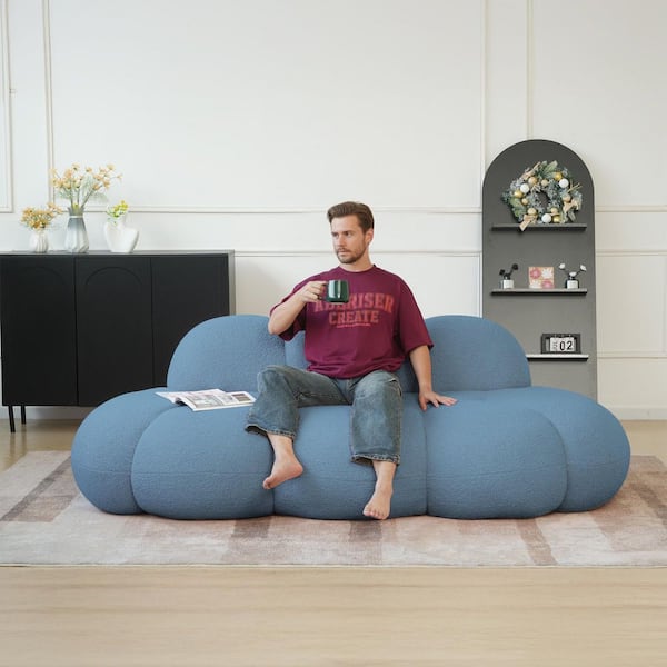Oversized 90 in. Berber Fleece Fabric Memory Foam Armless Loveseat 2-Seater Leisure Boneless Couch in Blue, No Assembly