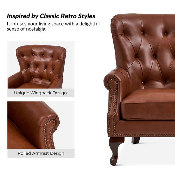 JAYDEN CREATION Eberhard Brown Genuine Leather Arm Chair