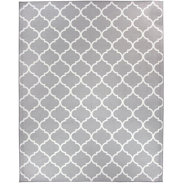 Ruggable Washable Moroccan Trellis Light Grey 8 ft. x 10 ft. Stain Resistant Area Rug