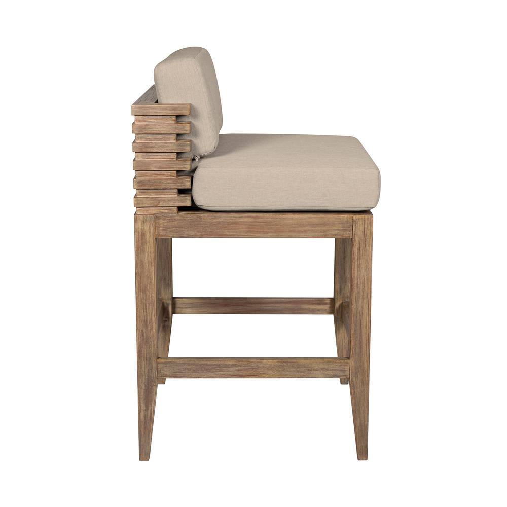 Taupe Cushion Light Brown Eucalyptus Wood Outdoor Bar Stool