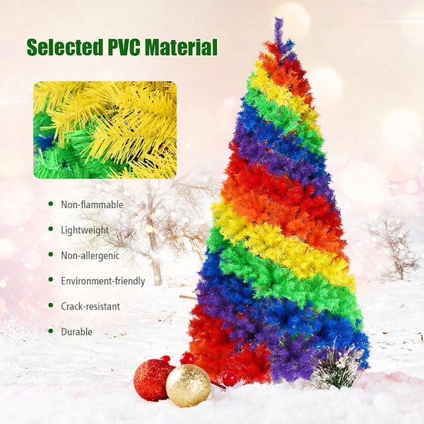Costway 7 ft. Unlit Colorful Rainbow Full Fir Artificial Hinged