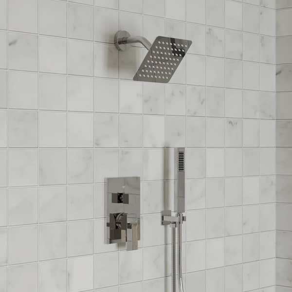 YAWWALK 2-Spray 6 in. Wall Mount Dual and Handheld Shower Head 1.8 GPM in Chrome (Valve Included)