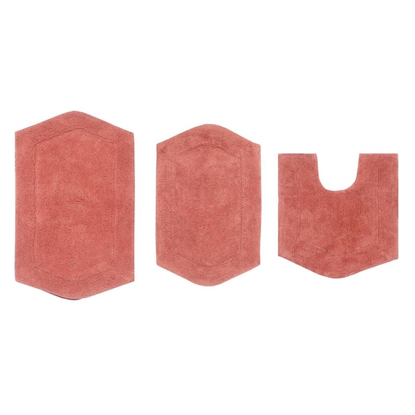Waterford Collection 100% Cotton Tufted Bath Rug, 3-Pcs Set with Contour, Coral