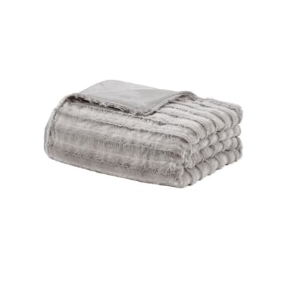 York Faux Fur 60 in. x 70 in. Grey 12 lbs. Weighted Blanket