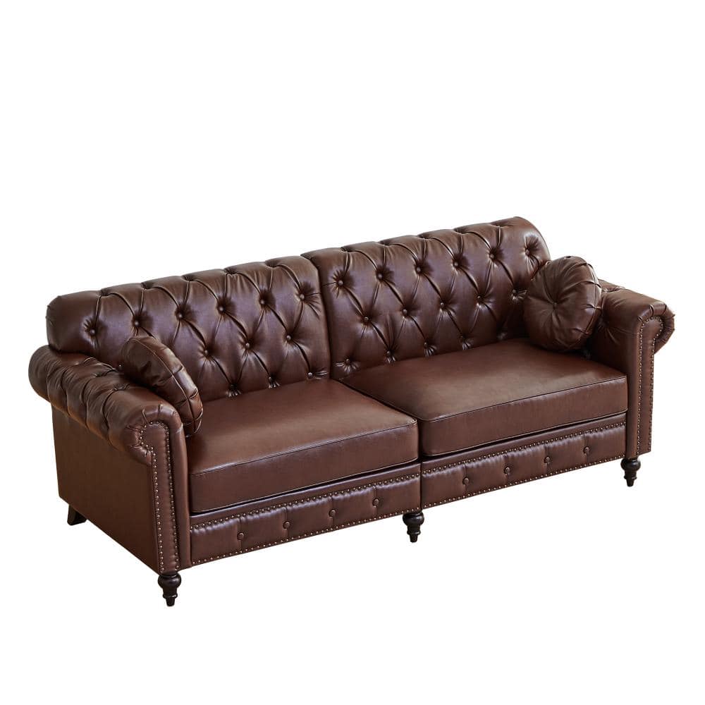 Chesterfield Tufted Sofa, Brown 3-Seater Rolled Arm Faux Leather Couch for Living Room price history on PriceWatchPro