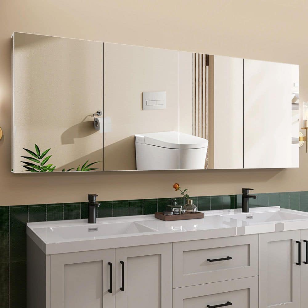 Vie 80 in. W x 30 in. H White Rectangular Recessed or Surface Mount Aluminum Medicine Cabinet with Mirror Tri-View Clear price history on PriceWatchPro