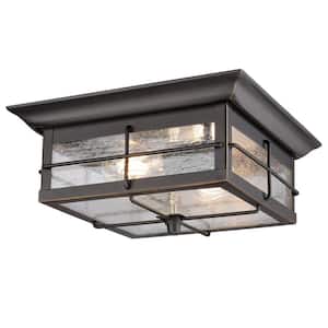 Orwell 2-Light Oil Rubbed Bronze with Highlights Outdoor Flush Mount Light with Clear Seeded Glass