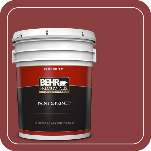 BEHR PREMIUM PLUS 5 gal. #BXC-27 Carriage Red Flat Exterior Paint & Primer