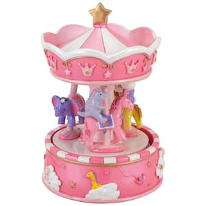 6 .5'' Children's Pink Rotating Animal Friends Sleepy Time Carousel Music Box
