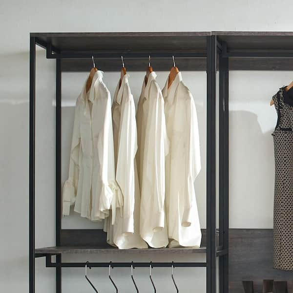 Klair Living Monica Wood and Metal Walk-In Closet with 5 Shelves in Rustic Gray