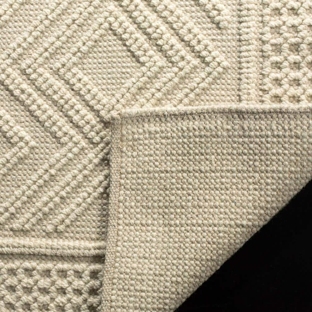 Ivory Geometric Tufted Wool Runner Rug, 2'3" x 10'