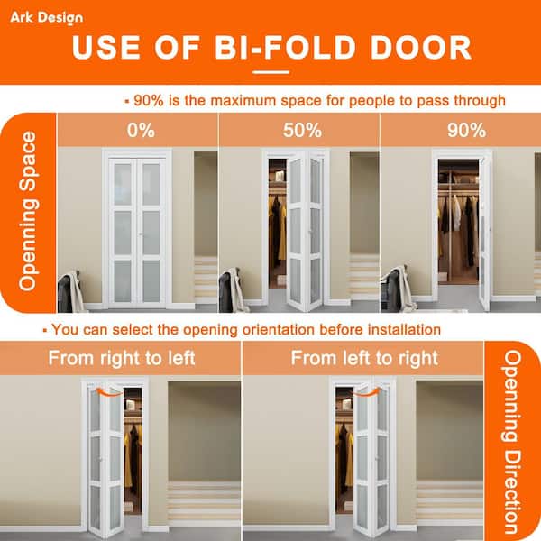 36 in. x 80 in. 1-Lite Tempered Frosted Glass Solid Core White Finished MDF Interior Closet Bi-Fold Door with Hardware