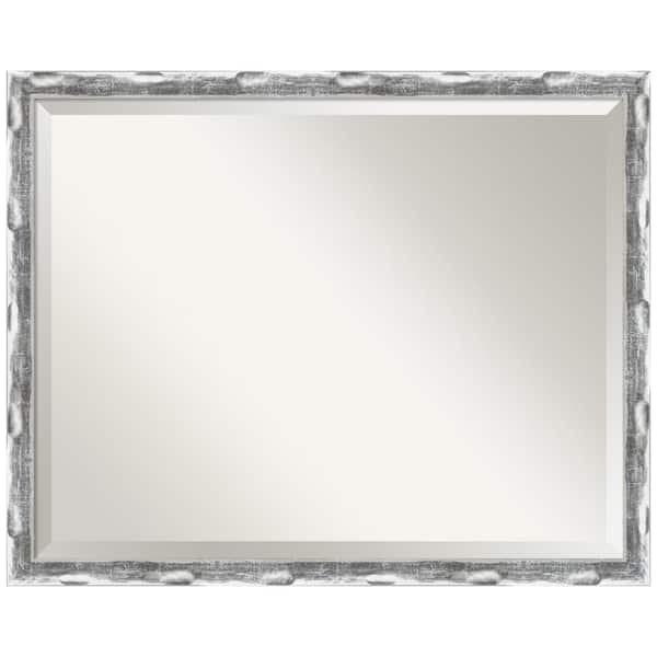 Amanti Art Scratched Wave 30 in. x 24 in. Modern Rectangle Framed Chrome Bathroom Vanity Mirror