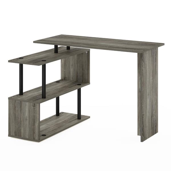 Furinno Moore 39.4 in. L-Shape French Oak / Black Computer Desk with 3-Tier Shelves