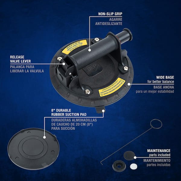 8 in. Vacuum Pump Suction Cup for Large Format Tile, with 242 lb. lifting capacity