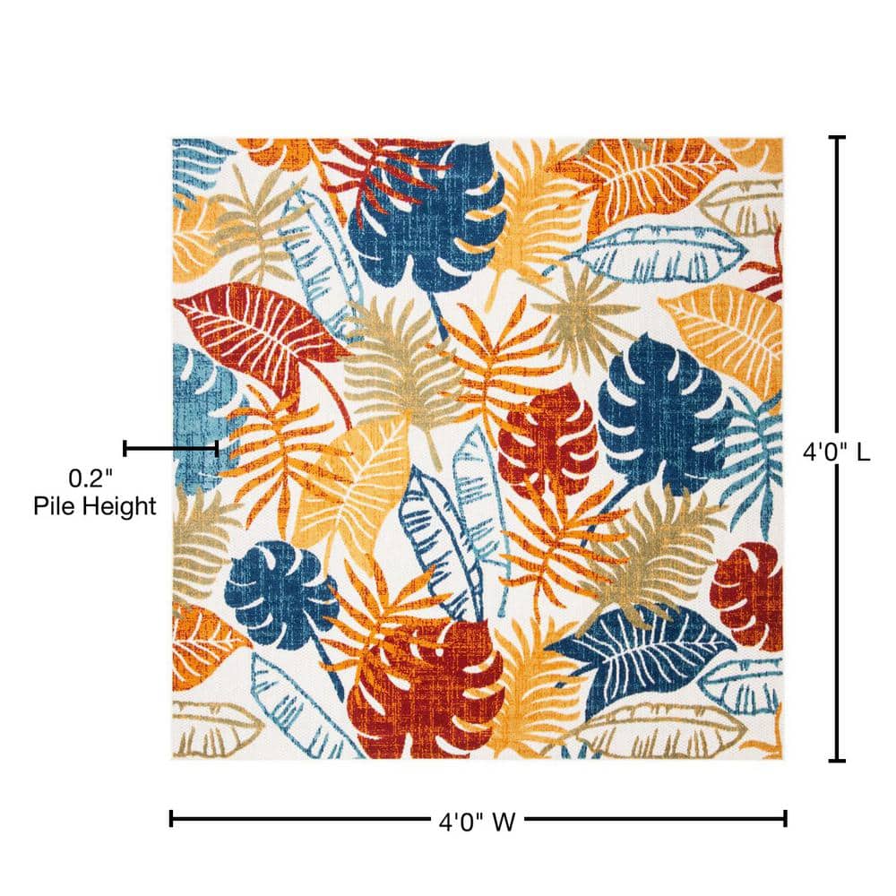 Cabana Floral Bliss 4' Square Red Synthetic Easy-Care Rug