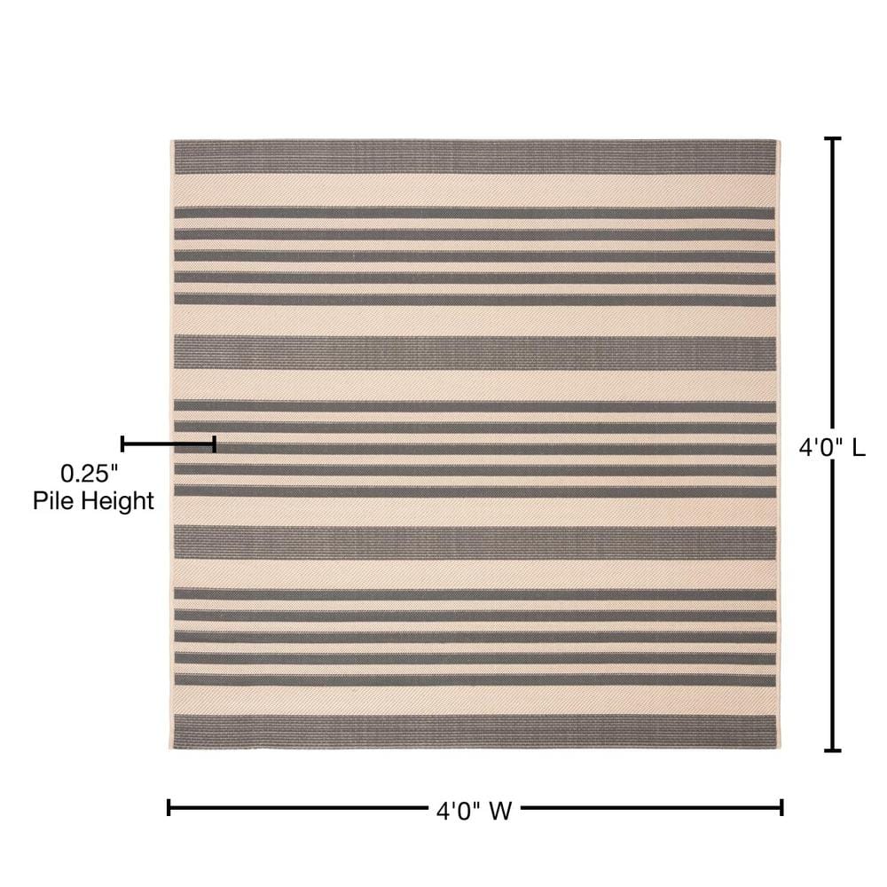 Gray and Bone Striped Square Indoor/Outdoor Area Rug
