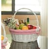 Vintiquewise White Round Willow Gift Basket with Pink Gingham Liner and Handle Large QI003820PK.L