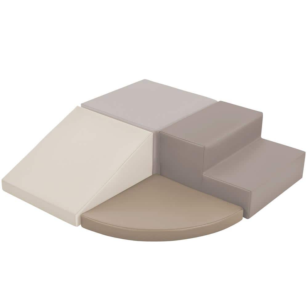 Beige Indoor Outdoor Soft Climb and Crawl Foam Playset, Safe Soft Foam Nugg