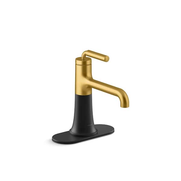 KOHLER Tone Single Handle Single-Hole 1.2 GPM Bathroom Sink Faucet in Matte Black with Moderne Brass