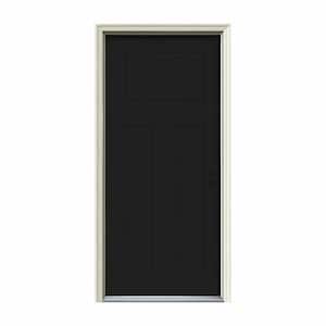 30 in. x 80 in. 3-Panel Craftsman Black Painted Steel Prehung Left-Hand Inswing Front Door w/Brickmould