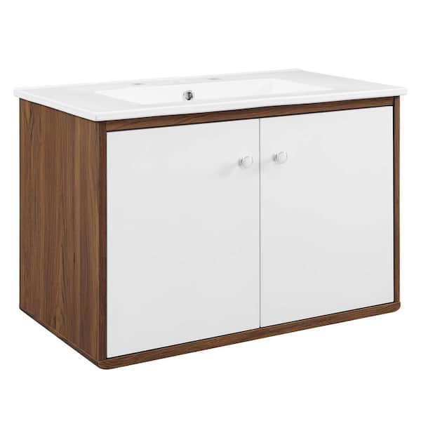 MODWAY Transmit 30 in. W x 36 in. D x 26 in. H Wall-Mount Bathroom Vanity with White Ceramic Top