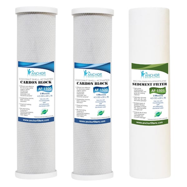 ANCHOR WATER FILTERS Whole House Water Filter Replacement Cartridge Set of Sediment and 2 Carbon Blocks, 4.5 x 20 in.