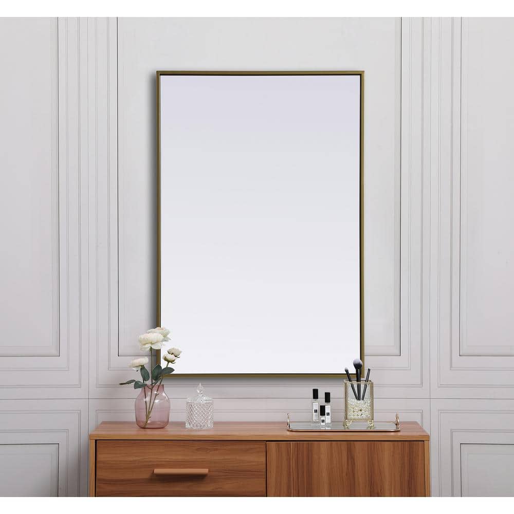 Elegant Brass Framed Full Length Rectangular Bathroom Mirror